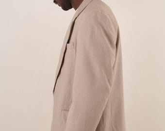 Blazer vintage à deux boutons en lin mélangé grès