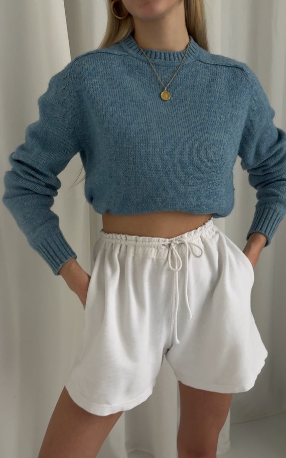 Vintage Ciel Blue Wool Blend Knit Sweater