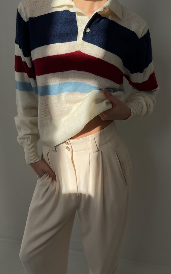 Vintage Multicolor Striped Polo Sweater