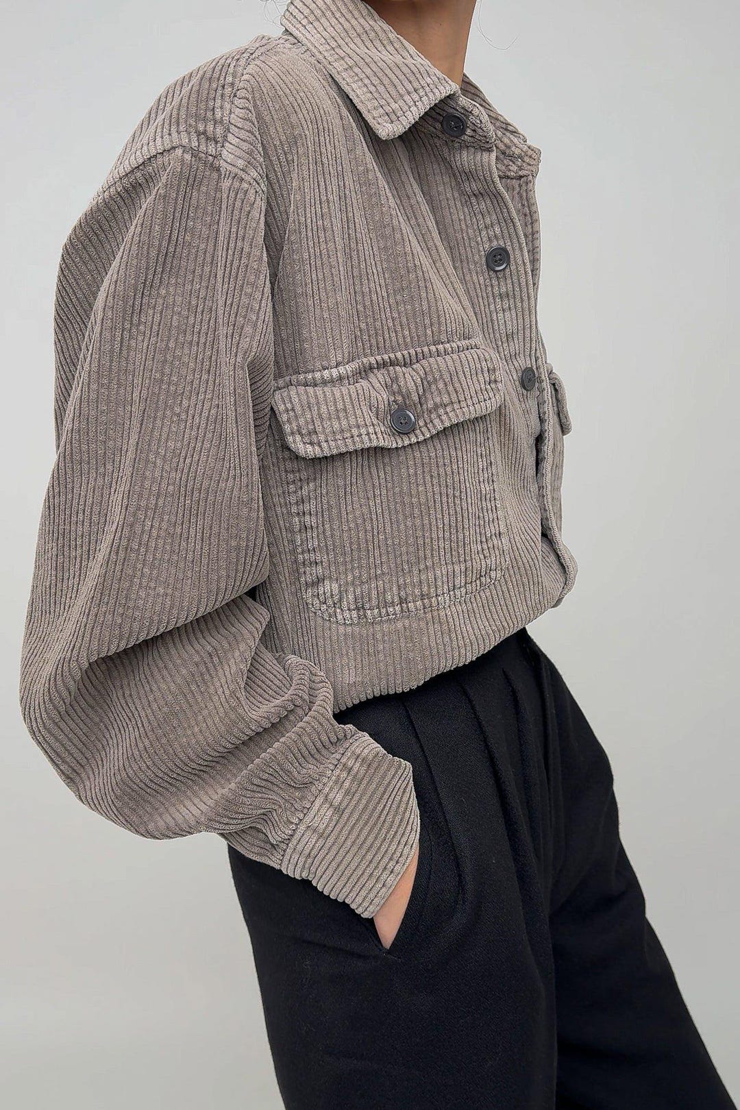 Vintage Taupe Wide Wale Corduroy Button up Overshirt - Etsy
