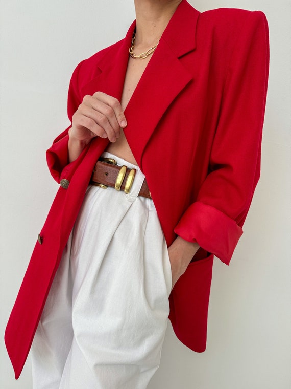 Vintage Unisex Red Pure New Wool Blazer