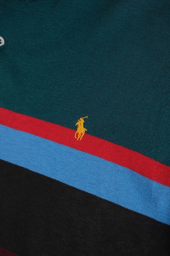 Vintage 90s Mulberry and Teal Ralph Lauren Cotton Long Sleeve Rugby Shirt View 4