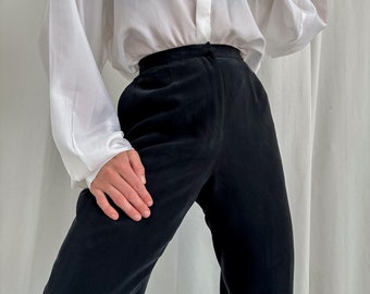 Pantalon taille haute en soie charbon de bois vintage des années 90