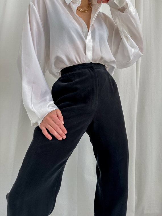 Vintage 90s Charbon Silk High Waisted Trousers