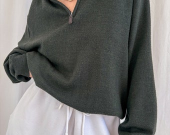 Pull unisexe Thym en laine mérinos avec fermeture éclair sur un quart