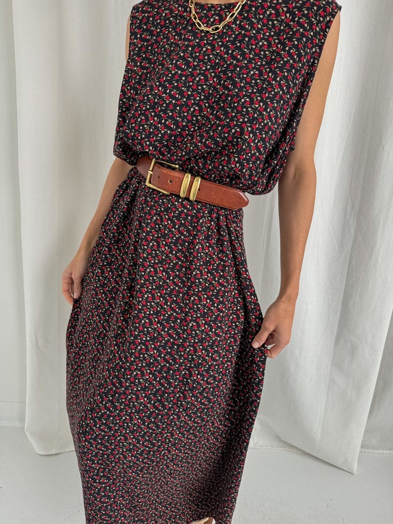 Vintage Cocoa and Floral Sleeveless Maxi Dress
