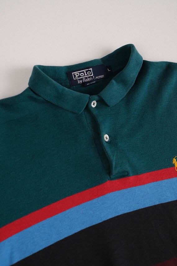 Vintage 90s Mulberry and Teal Ralph Lauren Cotton Long Sleeve Rugby Shirt View 2