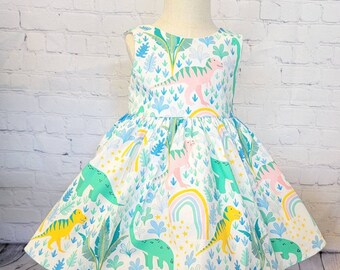 Dinosaur dress for girls,baby dinosaur dress, toddler dinosaur dress, pastel dinosaur dress, two-rex birthday dress, dino birthday dress