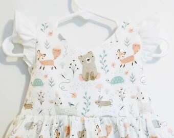 Woodland dress, woodland, party dress, deer dress, deer dress baby, deer dress girl, bear dress baby, fox dress baby,longsleeve baby dress