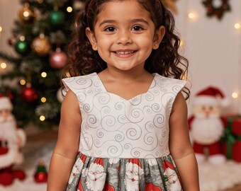 Girls' Christmas Dress, Sparkly Bodice, Vintage Santa Skirt