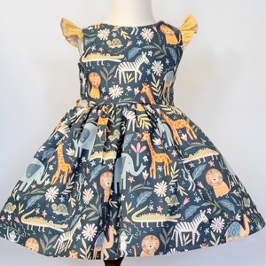 Safari dress for girls, zoo themed dress girls, safari dress for baby, girls jungle theme dress, jungle animals dress for baby, jungle dress