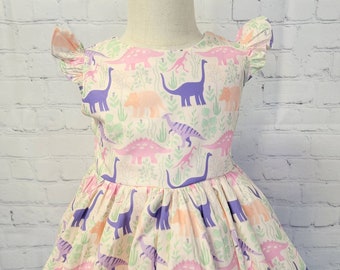 Dinosaur dress for girls, girly dinosaur dress, pastel dinosaur dress, dinosaur dress for baby, girls dinosaur dress, baby dinosaur dress