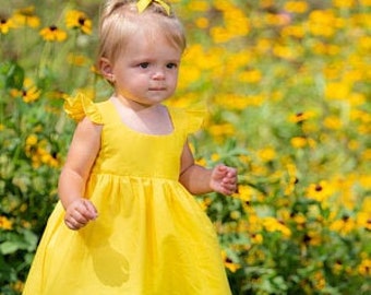 Yellow dress for baby, yellow girls dress, sunshine yellow dress, you are my sunshine dress, 1st birthday dress, flowergirl dress yellow