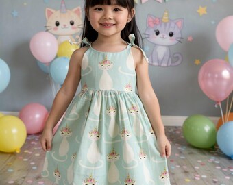 Caticorn dress for girls, summer dress Caticorn, Caticorn themed birthday dress, size 4t dress for girls, Caticorn birthday gift