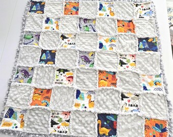 Dinosaur rag quilt for baby, quilt for baby, shower gift for baby boy, gift for baby girl, handmade blanket for baby