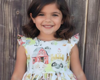 Farm animals dress, farm birthday dress, farm themed dress, farm theme birthday dress, baby animals dress, farmer dress for girl