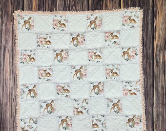 Handmade baby rag quilt, rag quilt for baby, shower gift, little deer quilt, woodland baby quilt