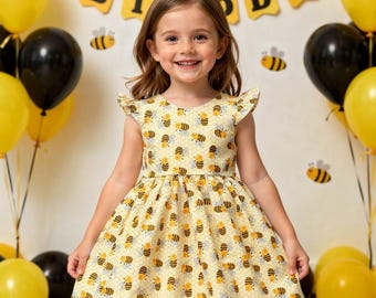 Baby bee dress, fun to 'bee one' dress,bumble bee dress girls, bee dress for baby, bee dress for toddler, first bee day dress, bee day dress