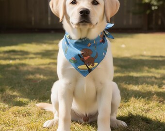 Paddle Boarding Dogs Bandanna, Cute Cotton Dog Fashion Neckwear