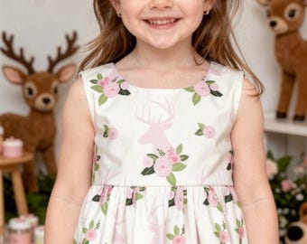 Deer Antler Floral Organic Cotton Dress, Woodland Party
