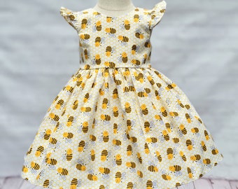 Baby bee dress, fun to 'bee one' dress,bumble bee dress girls, bee dress for baby, bee dress for toddler, first bee day dress, bee day dress
