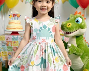 Dinosaur dress for girls,baby dinosaur dress,pastel dinosaur dress,watercolor dinosaur dress,toddler dinosaur dress,two rex birthday dress