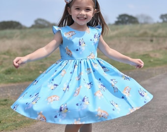 Bluey en Bingo hondenjurk voor meisjes, blauwe jurk voor baby, Bluey en Bingo-jurk voor meisjes, verjaardagsjurk blauw voor meisjes, Bluey-themafeest