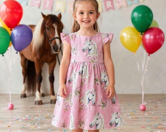 Pink Pony Party Dress, Horse Print Girls Dress, Baby Shower Gift