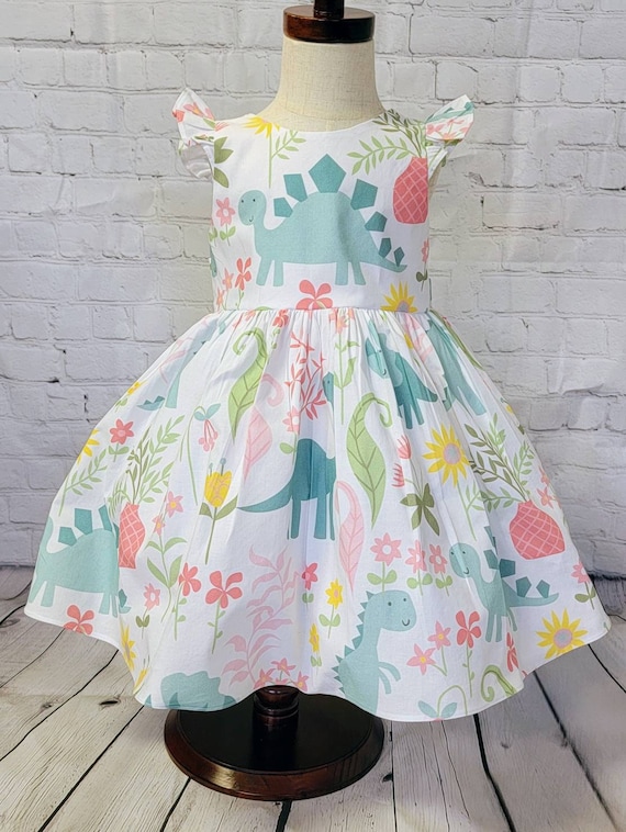 Dinosaur Dress for Girls baby Dinosaur Dress pastel Dinosaur Dress watercolor Dinosaur Dress toddler Dinosaur Dress two Rex Birthday Dress Etsy UK