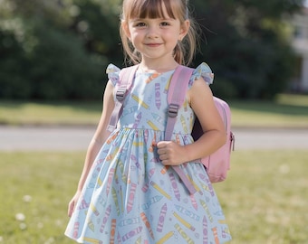 Back to school dress, school dress for pre-school,Kindergarten dress girls, crayon dress for toddler, first day of school dress,school dress