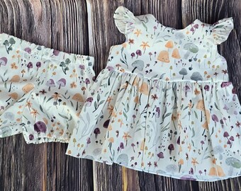 Mushroom romper set for baby, cute mushroom baby gift, mushroom baby shower gift, gift for baby, natural mushroom romper set