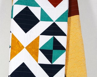 Custom Modern Quilt: Nordic Triangles, Organic Cotton Batting