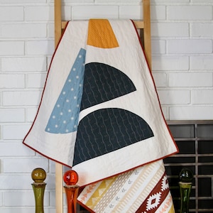 Handmade Modern Throw Quilt: Pasadena Curves Design, Organic Cotton
