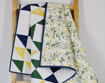 Handmade Modern Throw Quilt: Minimalist Design, Organic Cotton Batting (48x48)