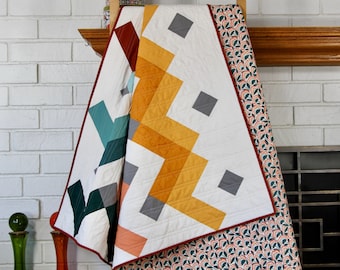 Modern Quilt, Throw, Blanket, Modern Decor, Modern Fabrics, For Women, Men, Unique Gift, Modern Art, Wall Art, Handmade, Bedding, For Teens,