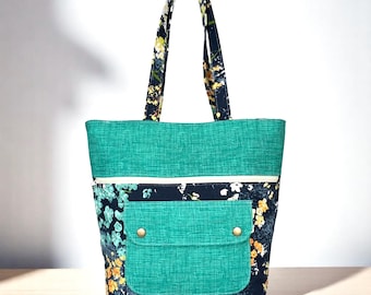 Handmade Boho Canvas Tote Bag: Modern Floral Purse