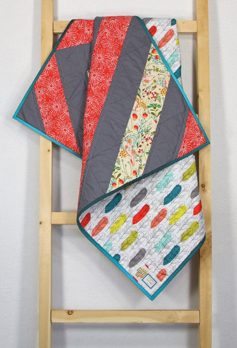 Triangle Baby Bedding Modern Mustard Pink Gold Baby Quilt Floral Girl Crib Quilt