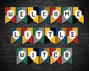 Welcome Little Witch Printable Baby Shower Banner, 5.5" x 8.5" Pendants, Baby Shower Gender Reveal Banner, Instant Download