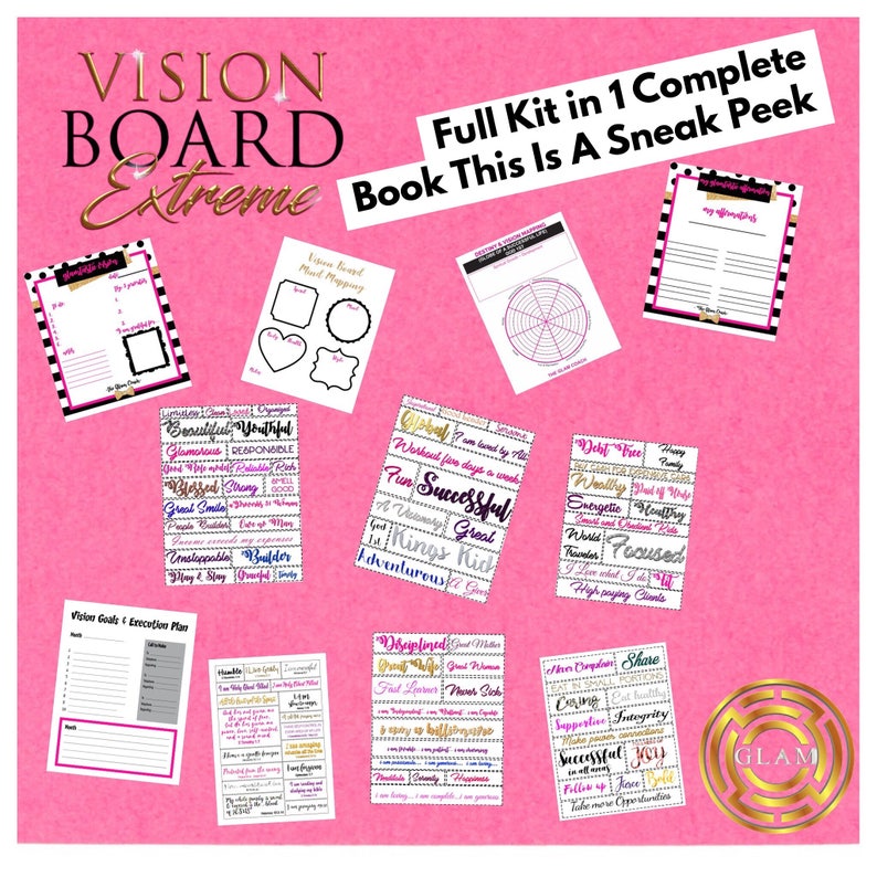 FULL SET Complete Vision board kit in a book Printable | Etsy