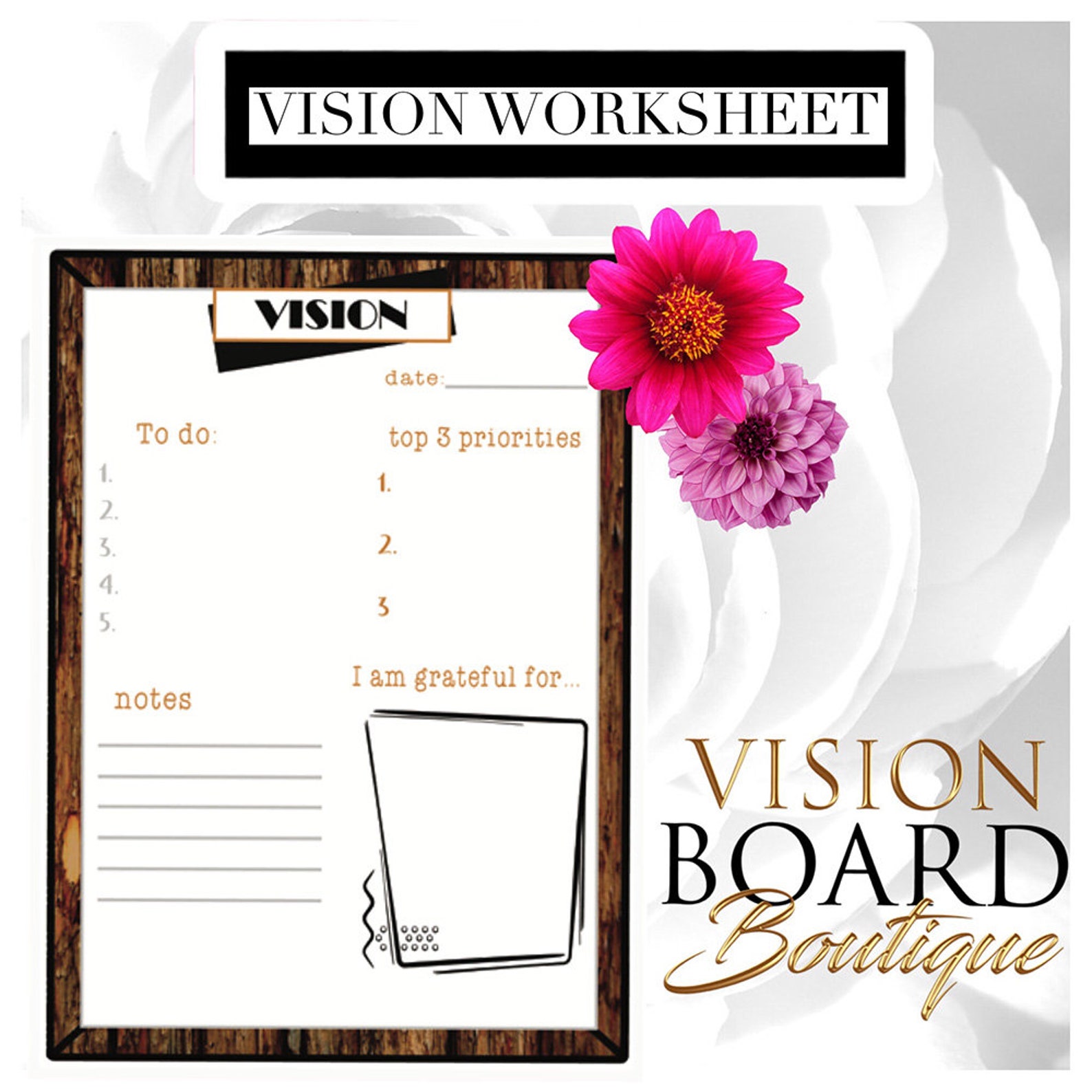 Planner Sheet Vision Board Vision Worksheet Etsy
