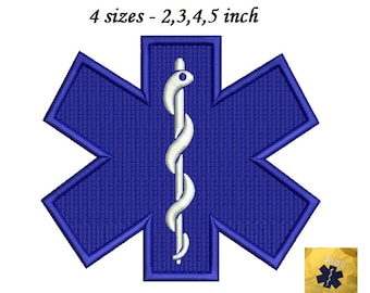 Paramedic Embroidery Design - Machine Embroidery - Emergency Medical Services Logo - Star Of Life Embroidery EMT