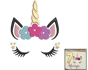 Unicorn Face Embroidery Design - 3 sizes instant download