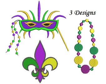 Mardi Gras Embroidery Design - 3 designs instant download