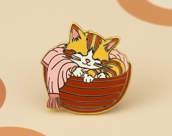 Cat in a Basket Enamel Pin