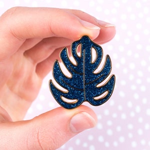Blue Monstera Leaf Hard Enamel Pin