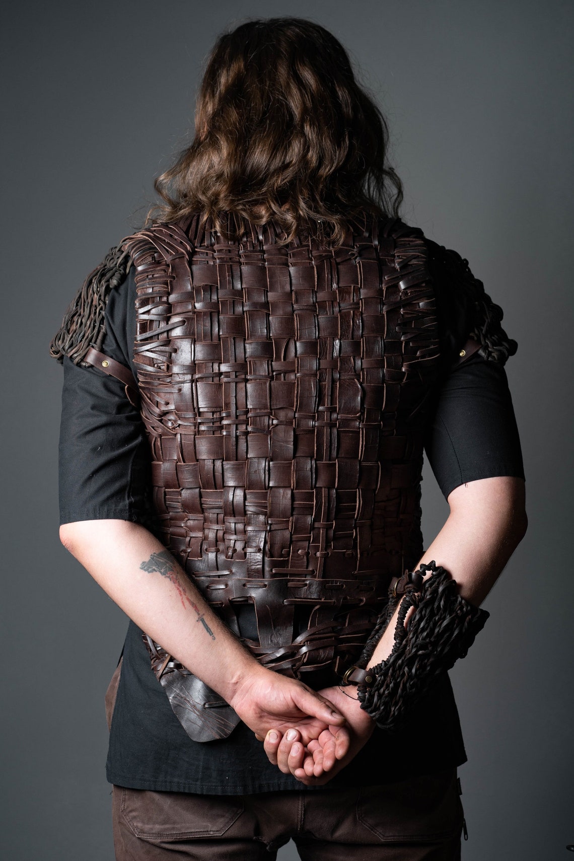 Viking body armor with shoulders leather armor with brass Etsy
