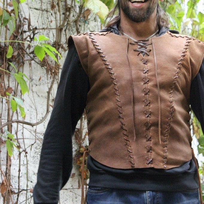 keephen Gilet da Uomo in Stile Medievale con Bottoni Gilet Sottile in Pelle Vintage da Cowboy Gioco di Ruolo