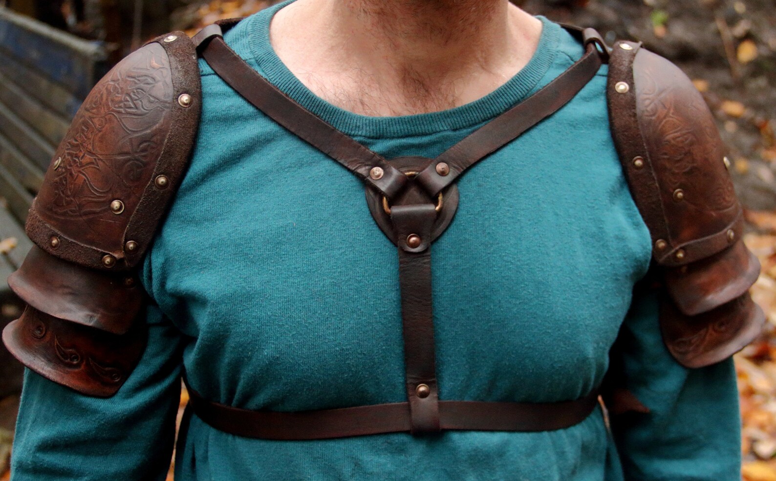 Viking shoulder armor embossed medieval larp and sca leather Etsy