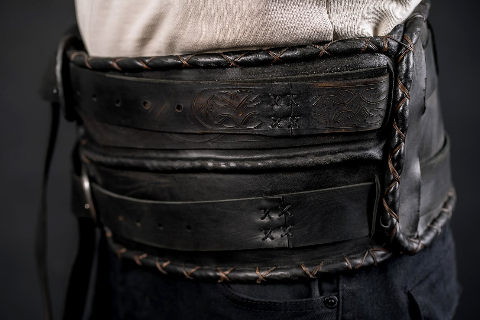 Warrior wide belt black medieval leather belt celtic larp & | Etsy