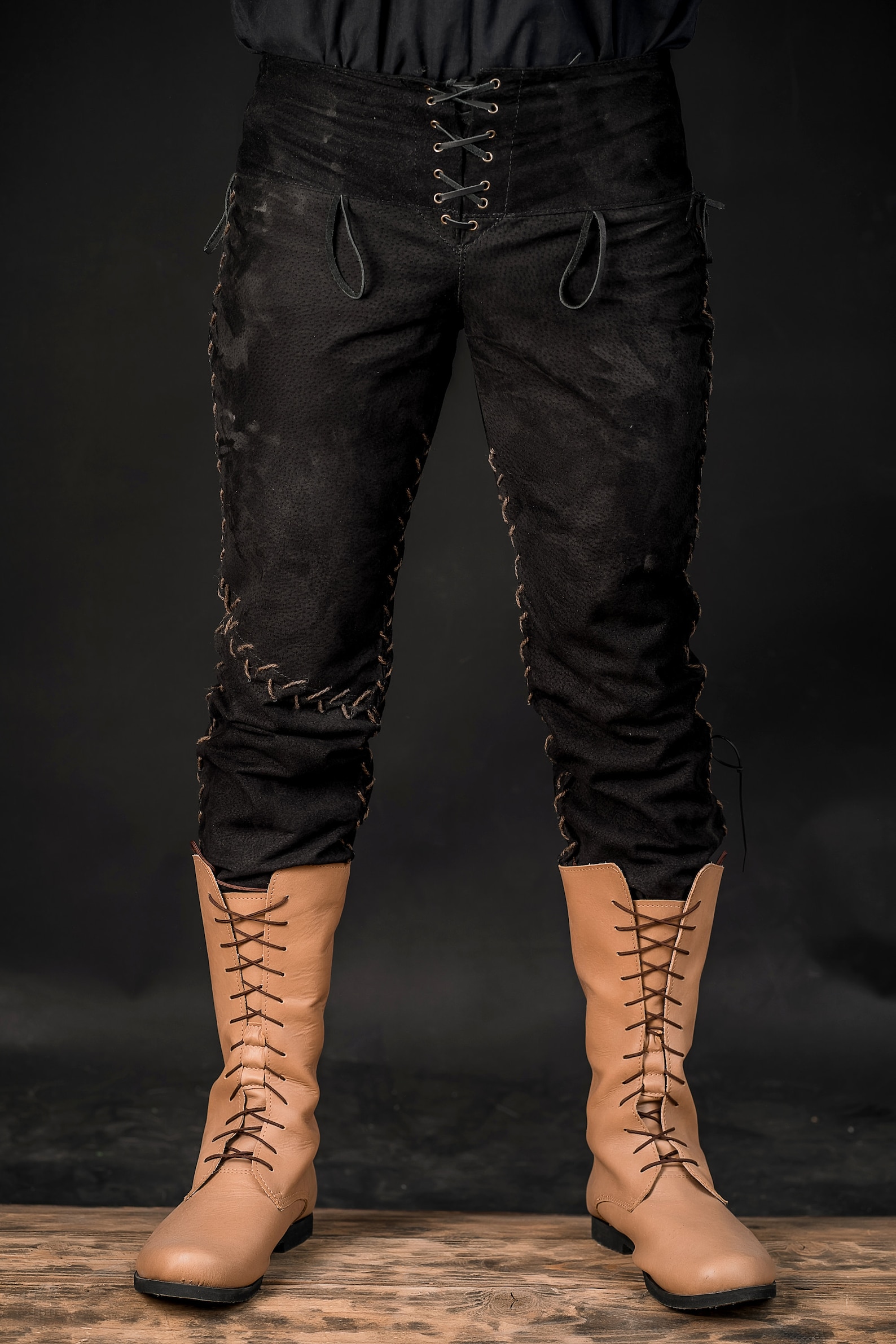 Viking black leather pants medieval men celtic larp & sca Etsy